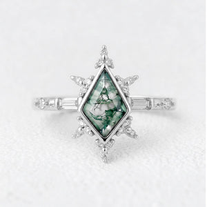 Nova’s Flare | Kite Cut Moss Agate Engagement Ring