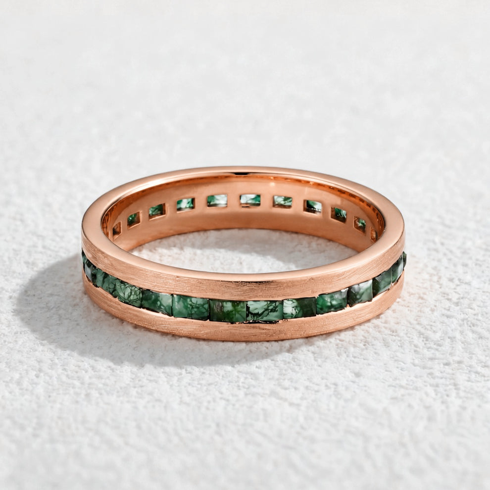 Flora’s Grove | Kite Cut Moss Agate Couple Ring Set 3pcs.