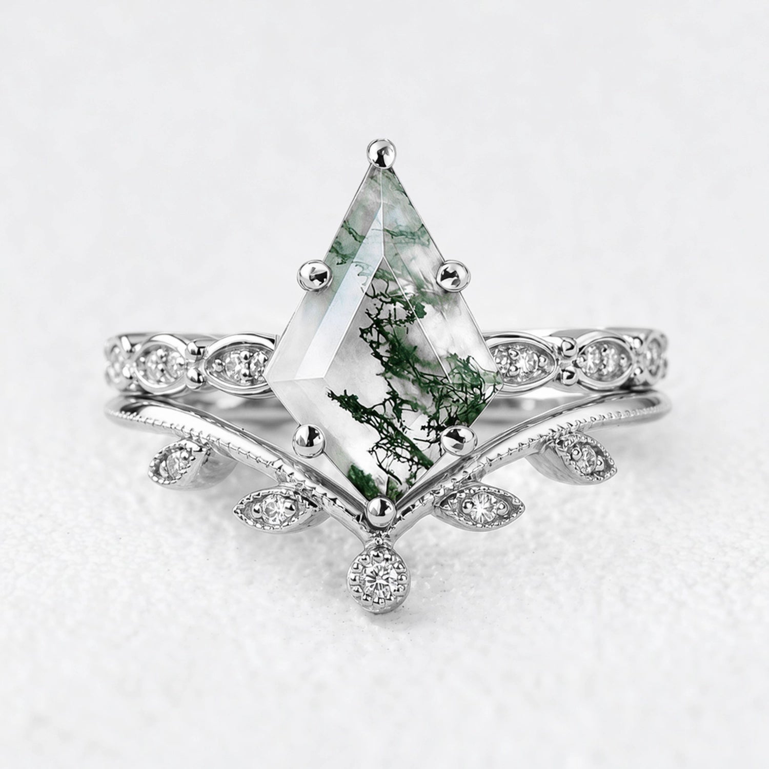 Genevieve’s Imprint | Kite Moss Agate Foliage Bridal Duo