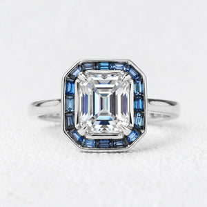 Iris‘s Breeze | 1CT Emerald Cut Halo Moissanite Ring.