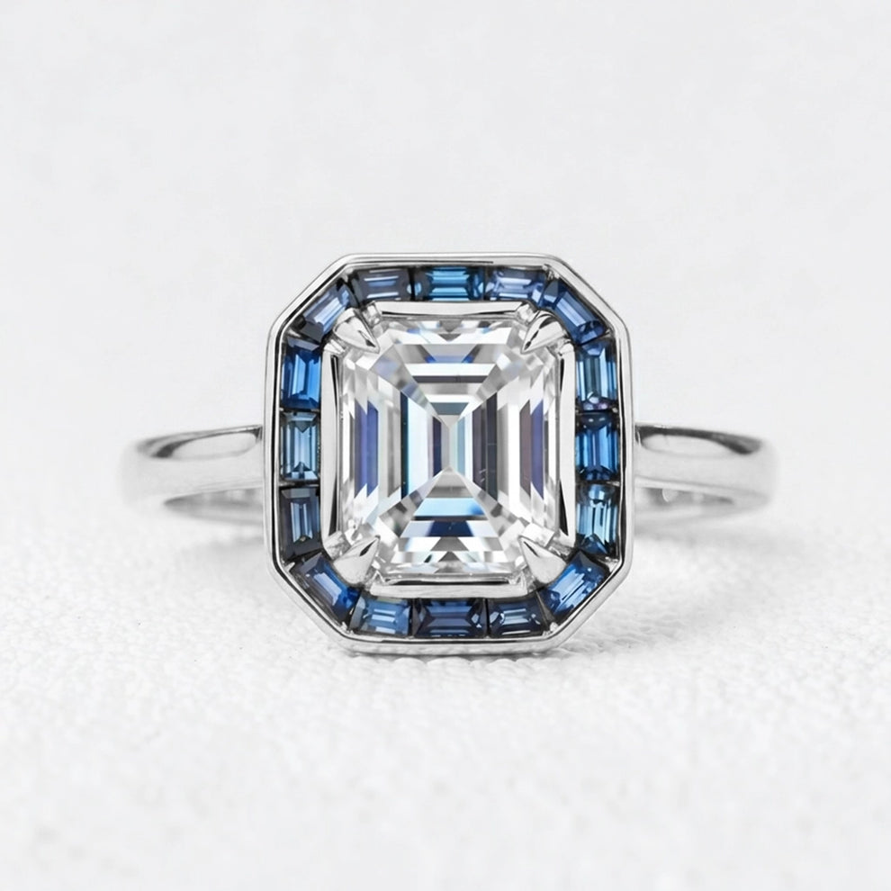 Iris‘s Breeze | 1CT Emerald Cut Halo Moissanite Ring.