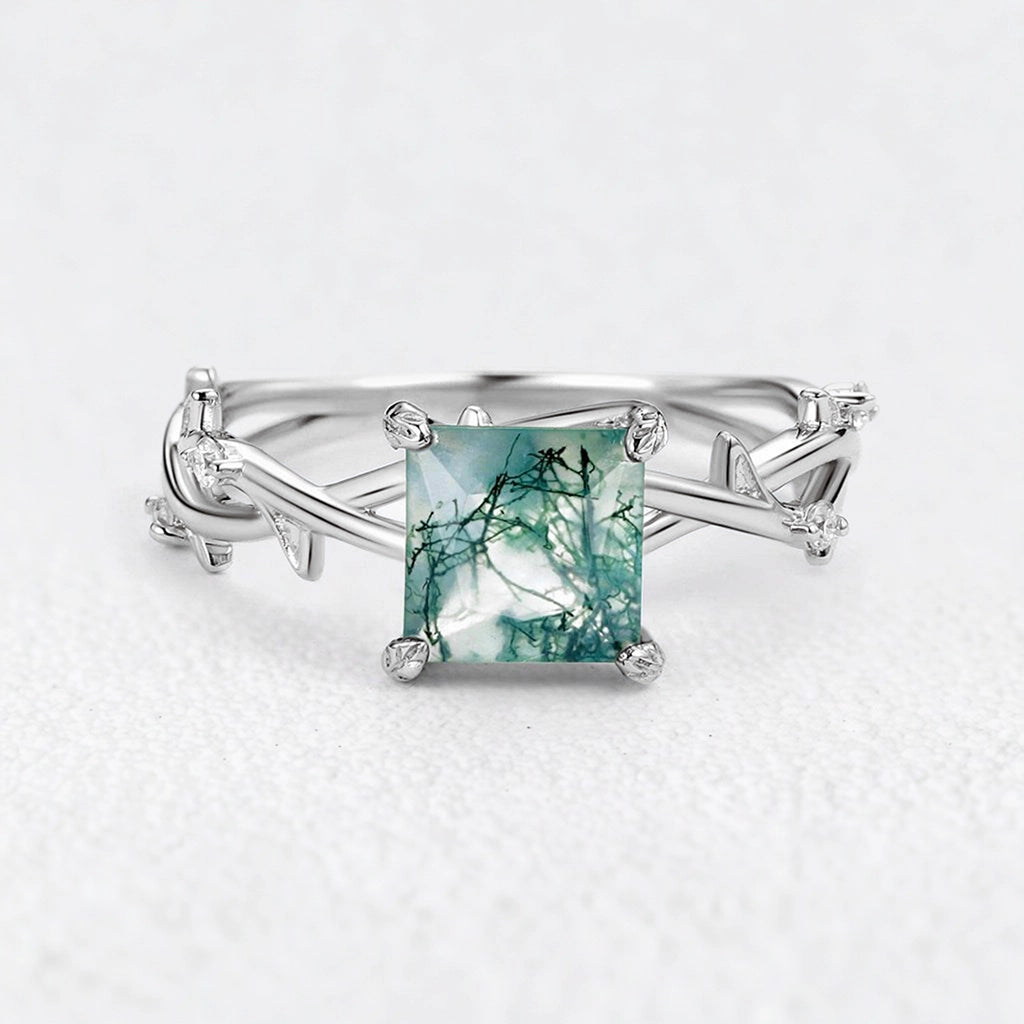 Marguerite’s Vine | Princess Cut Moss Agate Engagement Ring