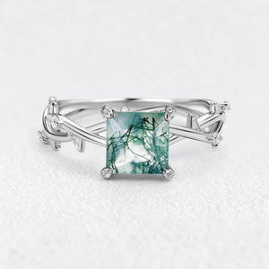 Marguerite’s Vine | Princess Cut Moss Agate Engagement Ring