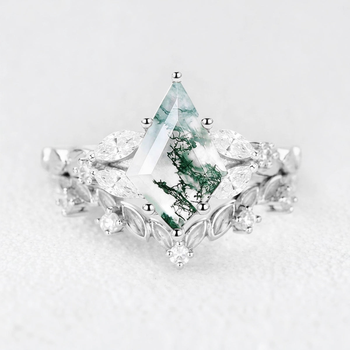 Genevieve’s Garland | Kite Moss Agate Foliage Vintage Bridal Duo