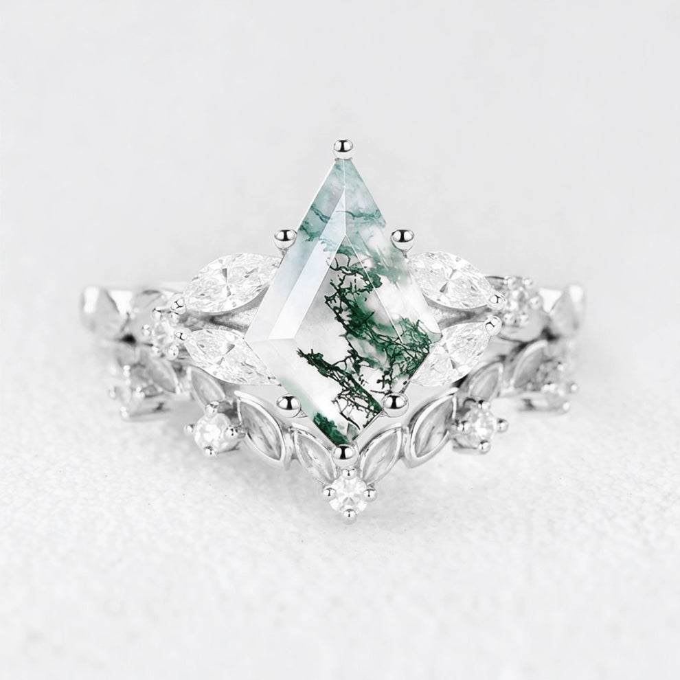 Genevieve’s Garland | Kite Moss Agate Foliage Vintage Bridal Duo
