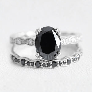 Nyx’s Shadow | Oval Black Diamond Bridal Set with Black Diamond Bands 2pcs.