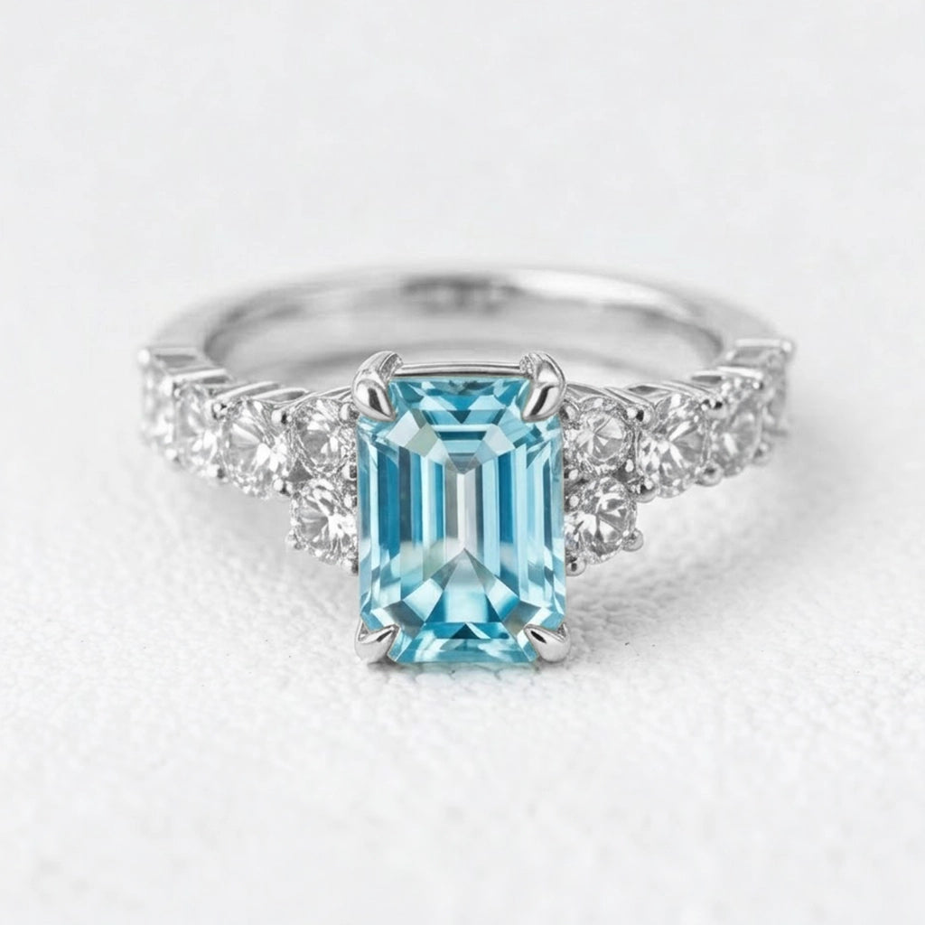 Eleanor’s Radiance | 2CT Emerald Cut Blue Sapphire Ring.