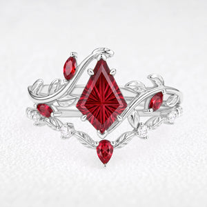 Titania’s Velvet | Kite Fantasy-Cut Ruby Foliage Bridal Duo