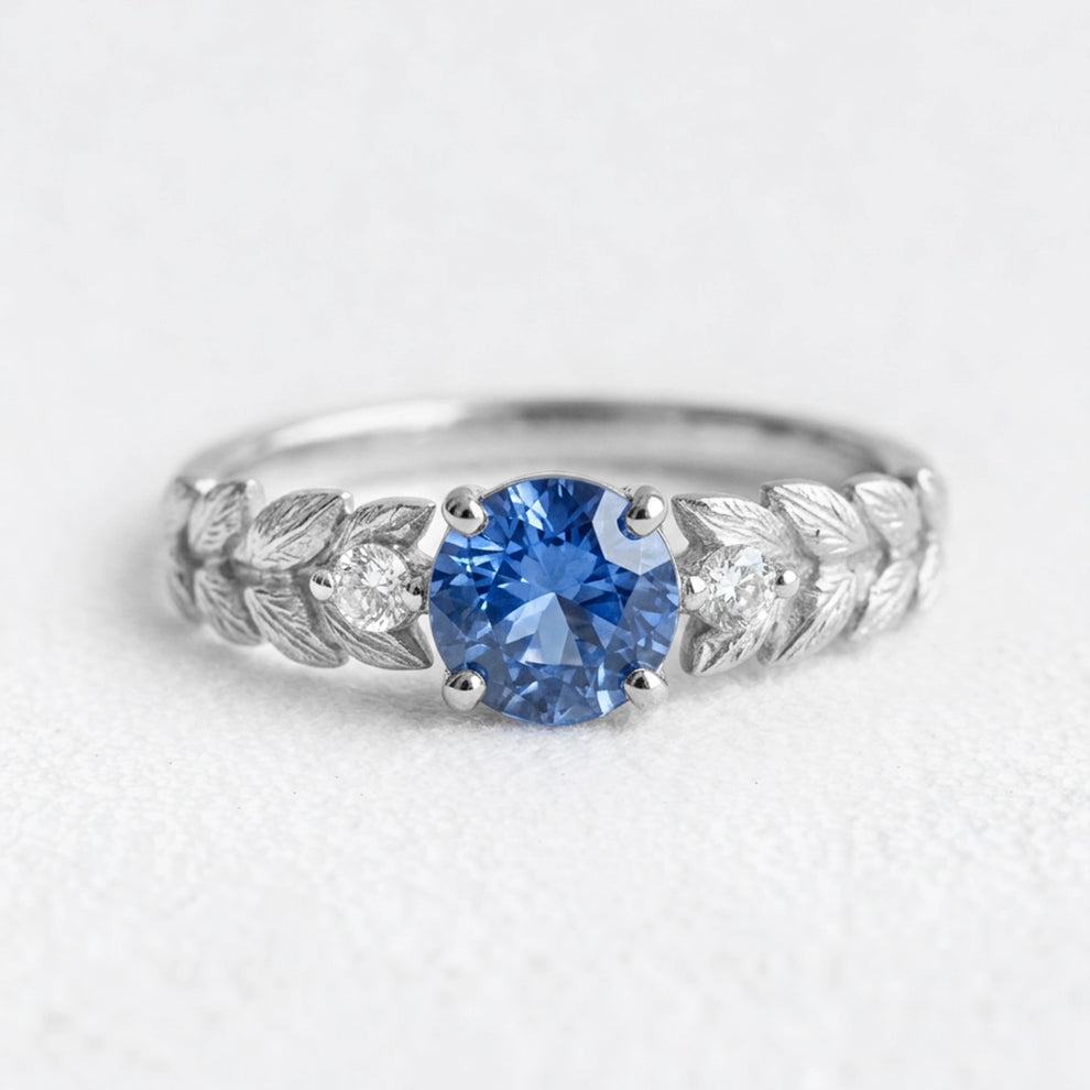 Iris’s Twilight | Blue Sapphire Solitaire Engagement Ring.