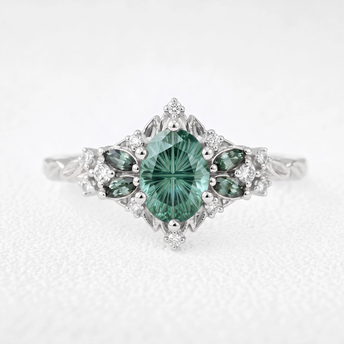 Theodora’s Regalia | Fantasy-Cut Oval Green Sapphire Filigree Engagement Ring