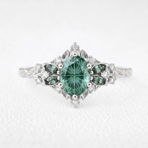 Theodora’s Regalia | Fantasy-Cut Oval Green Sapphire Filigree Engagement Ring