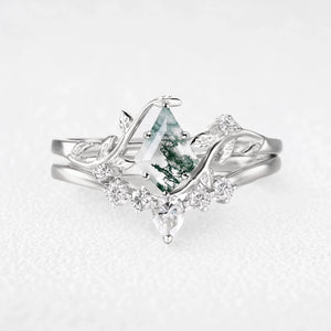 Linnea’s Umbra | Kite Cut Moss Agate Foliage Black Gold Bridal Duo