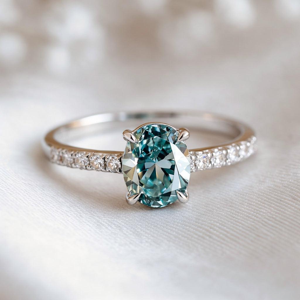 Selene’s Glow | 2CT Oval Cut Green Sapphire Ring.