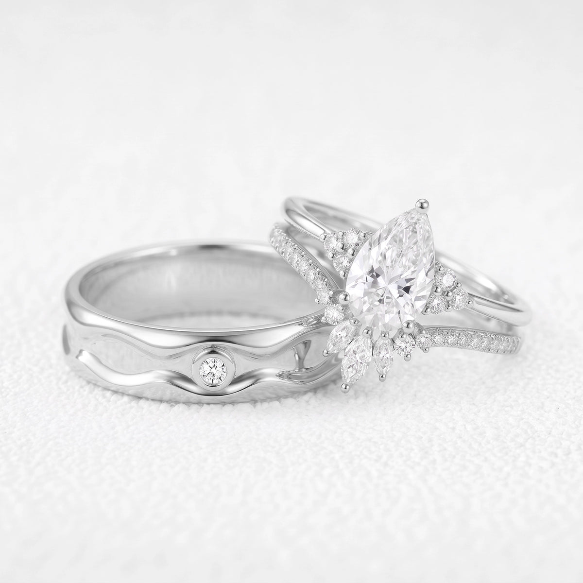 Ophelia’s Coronet | 1.5CT Pear Diamond Chevron Couple Set Trio
