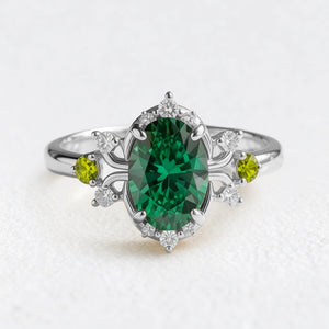 Elysia’s Verdure | Oval Vintage Green Sapphire Engagement Ring