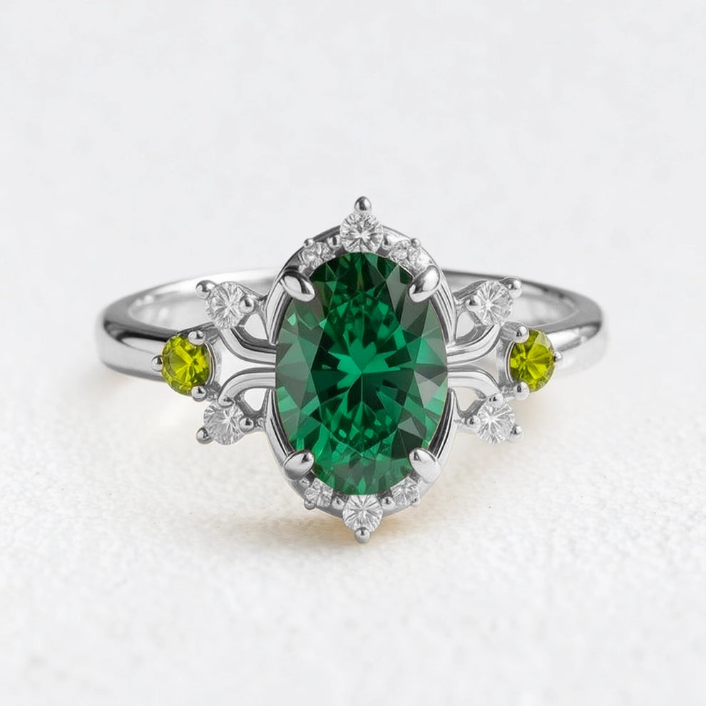 Elysia’s Verdure | Oval Vintage Green Sapphire Engagement Ring