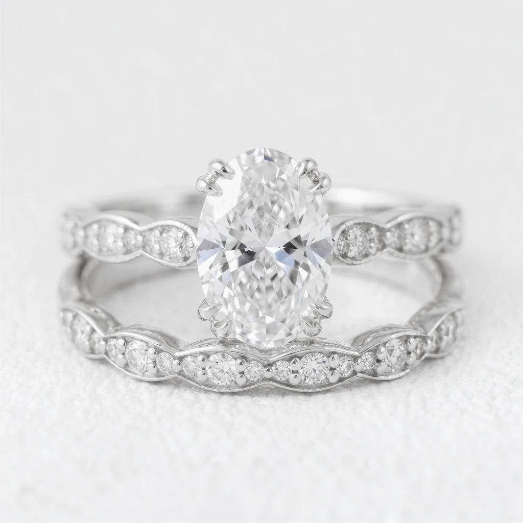 Grace’s Scallop | Vintage Oval Cut Lab Diamond Bridal Set 2pcs