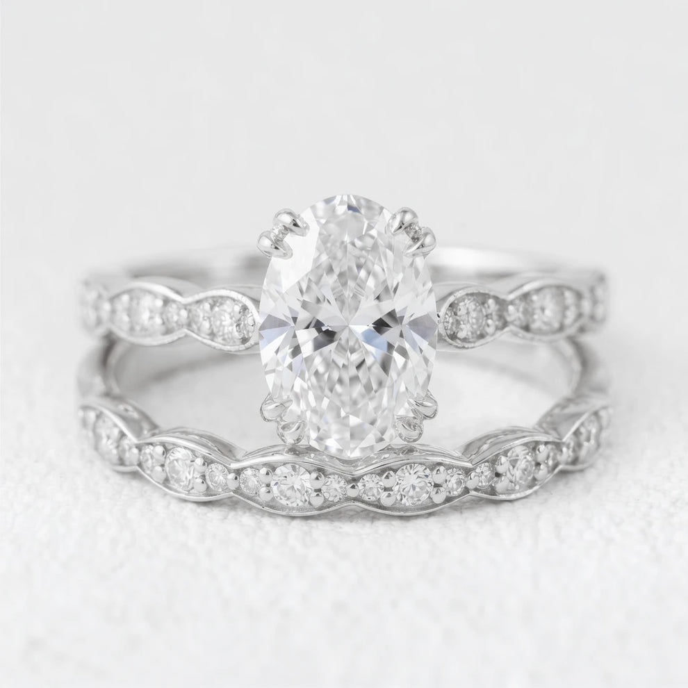 Grace’s Scallop | Vintage Oval Cut Lab Diamond Bridal Set 2pcs