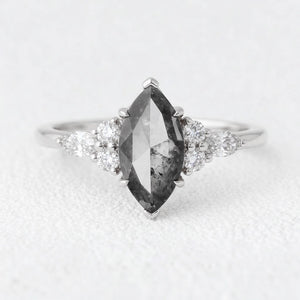Isadora’s Stardust | Marquise Cut Salt & Pepper Diamond Cluster Engagement Ring