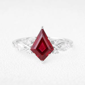 Aphrodite’s Pomegranate | Kite-Cut Ruby Foliage Engagement Ring