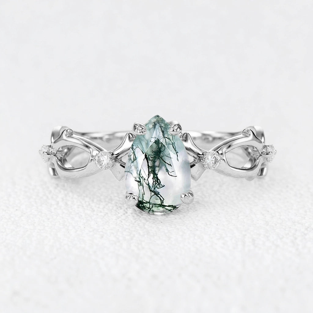 Genevieve’s Twine | Pear Moss Agate Foliage Engagement Ring
