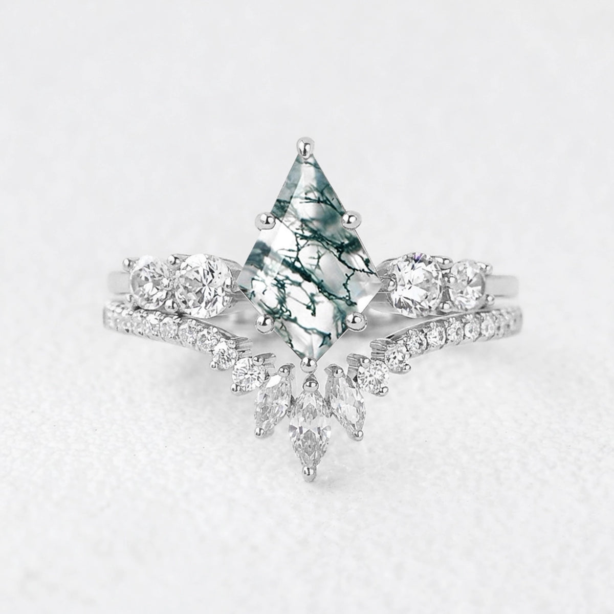 Seraphina‘s Cadence | Kite Cut Moss Agate Chevron Bridal Duo