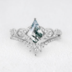 Vivienne’s Greensward | Kite Cut Moss Agate Chevron Bridal Duo
