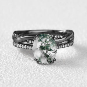Ariadne’s Merge | 2CT Oval Moss Agate Bridal Set 2pcs.