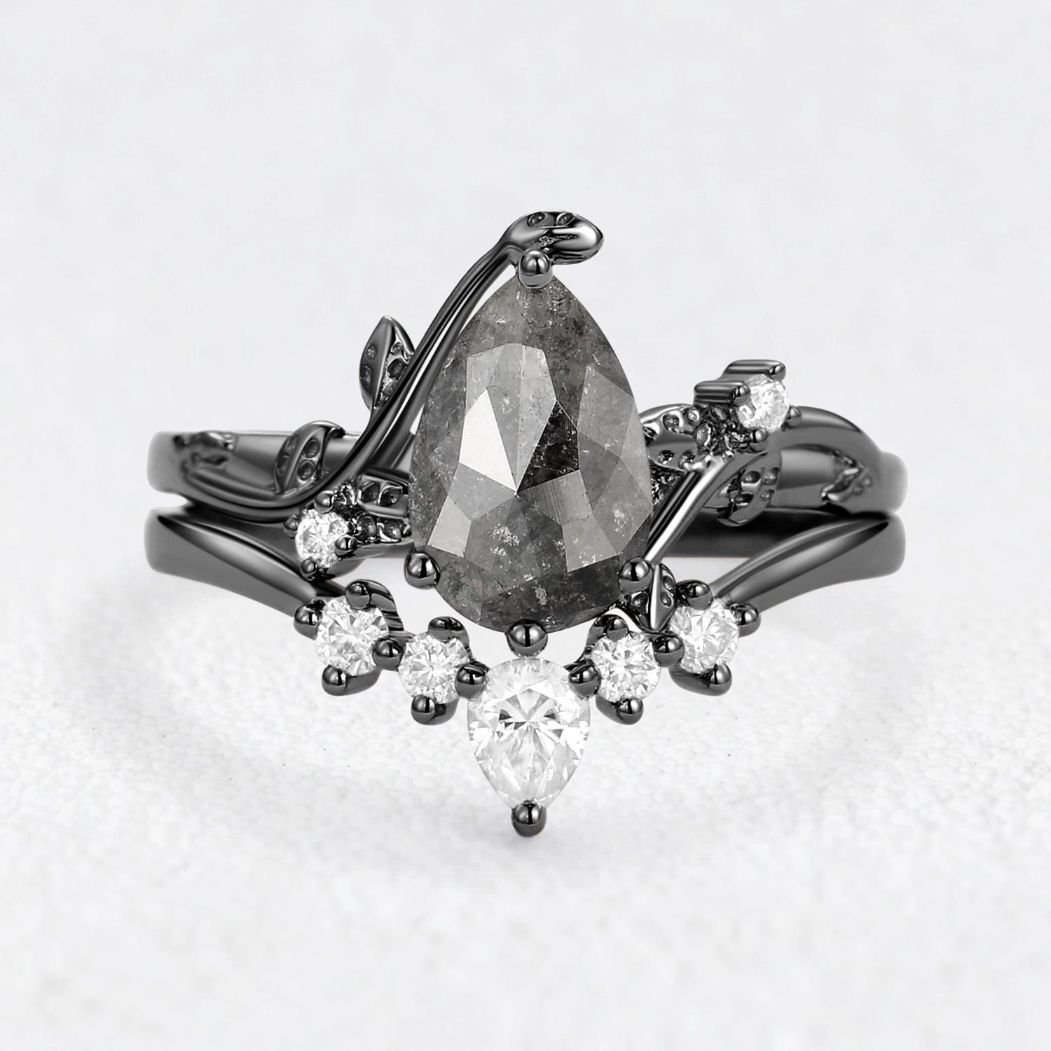 Seraphina’s Stardust | 1.5CT Pear Salt & Pepper Diamond Bridal Duo