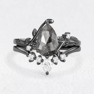 Seraphina’s Stardust | 1.5CT Pear Salt & Pepper Diamond Bridal Duo