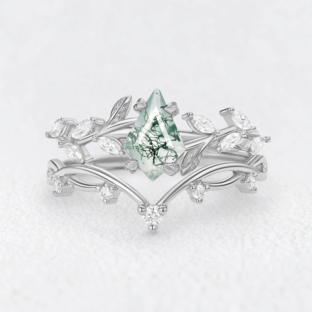Genevieve’s Verdant | Kite Moss Agate Foliage Bridal Duo