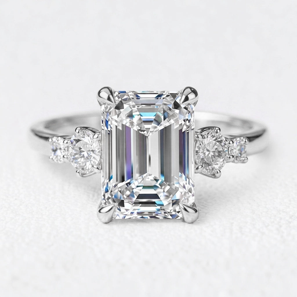 Lyra’s Prism | 2CT Emerald Cut Diamond Classic Engagement Ring