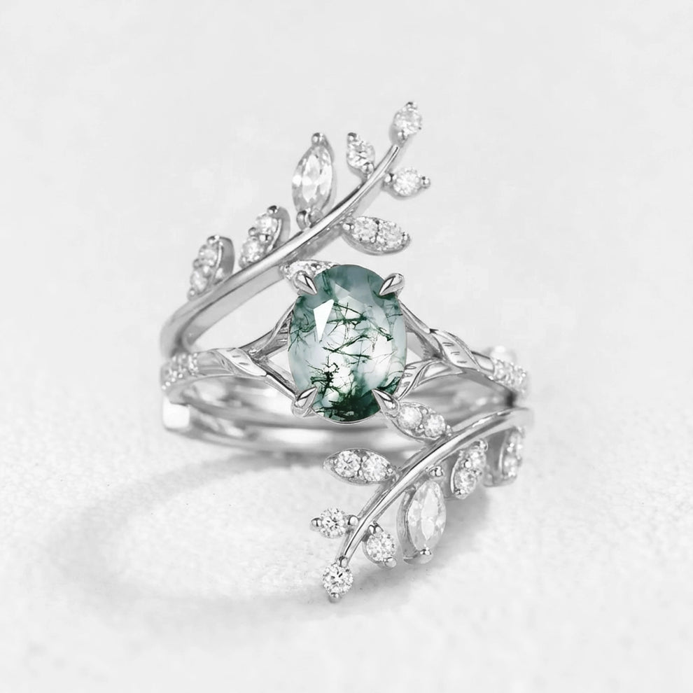 Daphne’s Wreath | Oval Moss Agate Cluster Enhancer Bridal Set 2pcs.