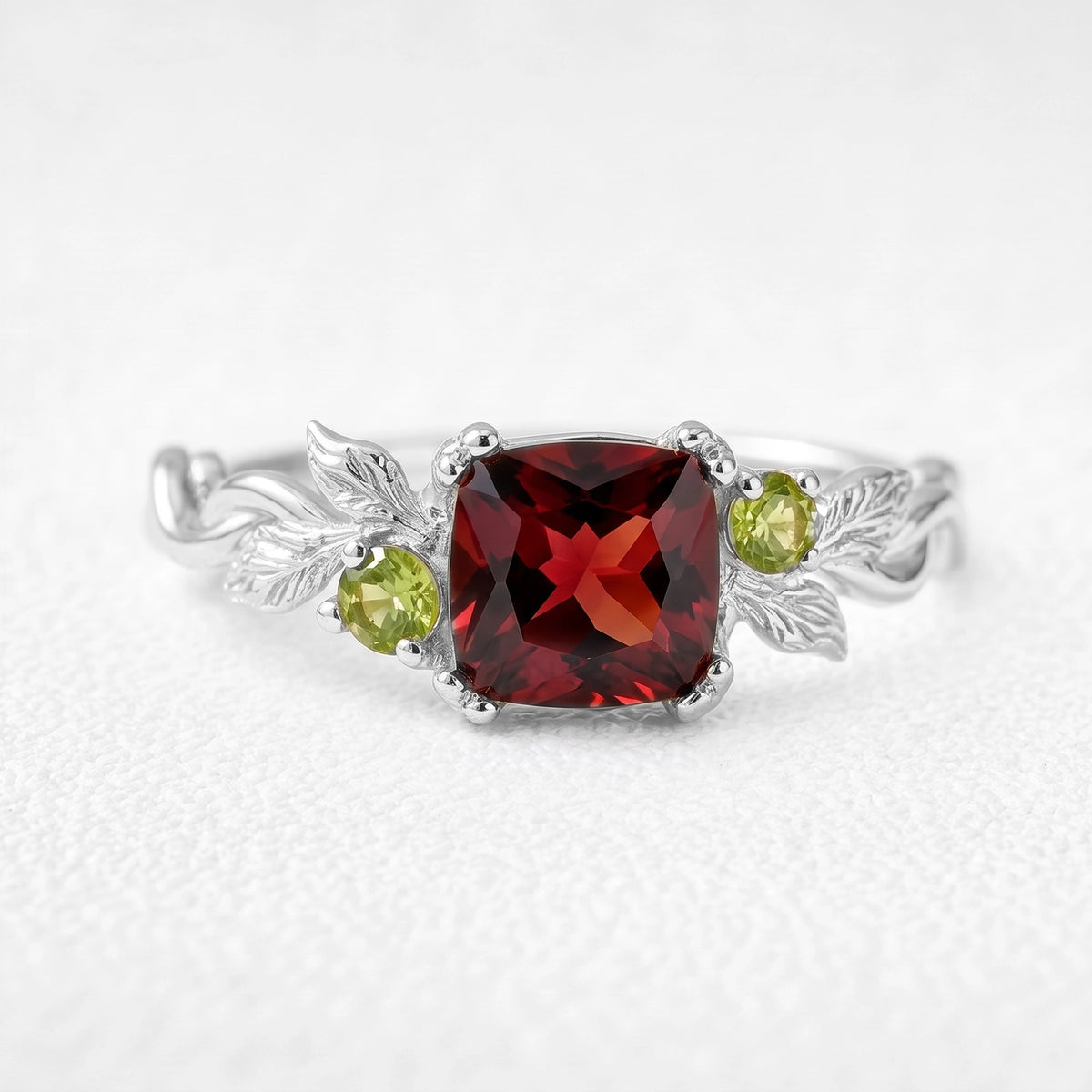 Scarlett’s Ember | Cushion Cut Garnet Solitaire Engagement Ring