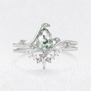 Rosalind’s Vine | Pear Cut Moss Agate Foliage Bridal Duo