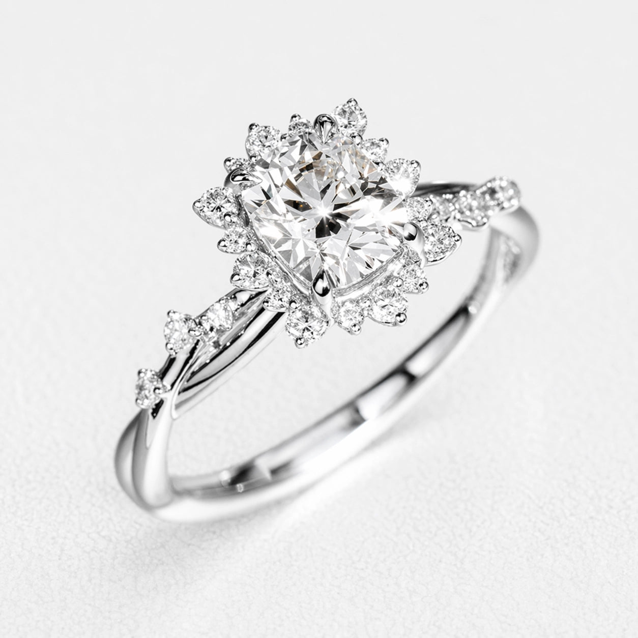 White Cushion Design 2CT Moissanite Engagement Ring.