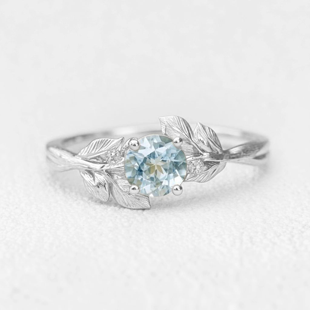 Marina's Ivy | Round Cut Aquamarine Engagement Ring.