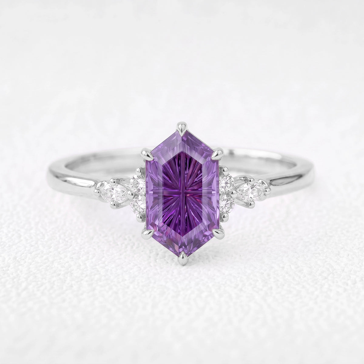 Eleanor’s Velvet | Hexagon Fantasy-Cut Amethyst Cluster Engagement Ring