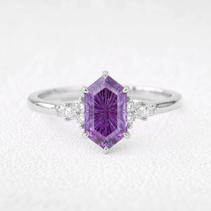 Eleanor’s Velvet | Hexagon Fantasy-Cut Amethyst Cluster Engagement Ring
