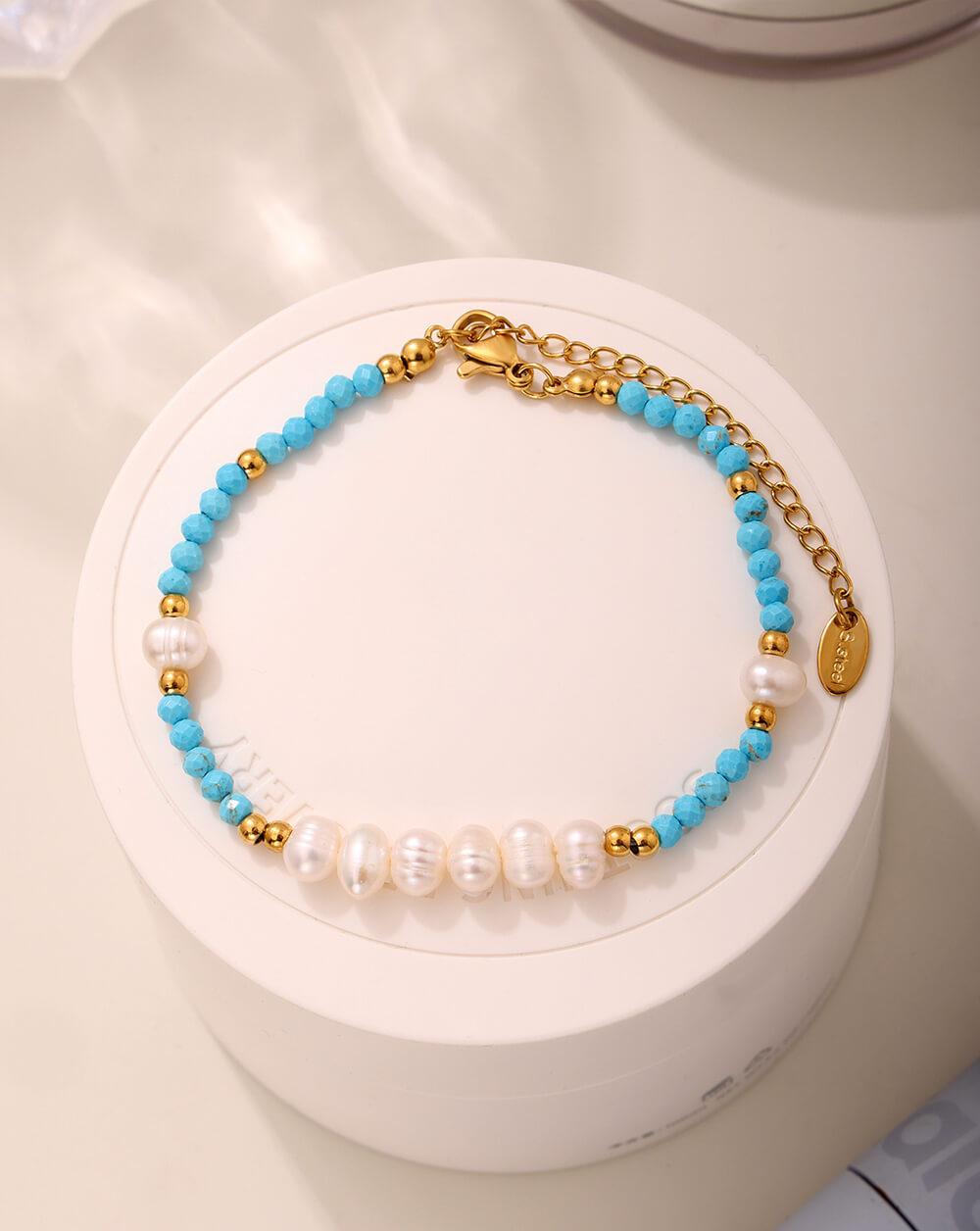 Handcrafted Boho Turquoise & Pearl Beaded Bracelet