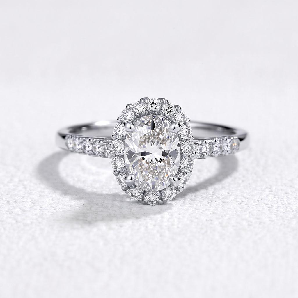 Odette‘s Halo | Oval Moissanite Ring in Morning Light.