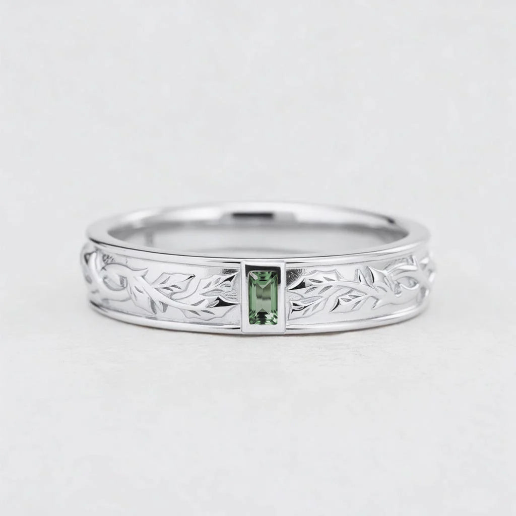 Orion’s Keystone | Baguette Green Sapphire Men’s Band