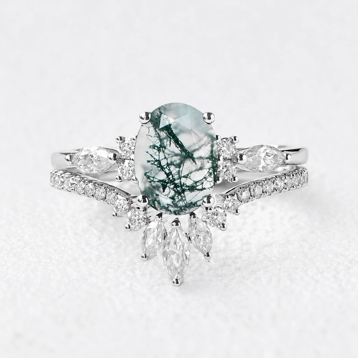Alexandra’s Heritage | Oval Moss Agate Bridal Duo