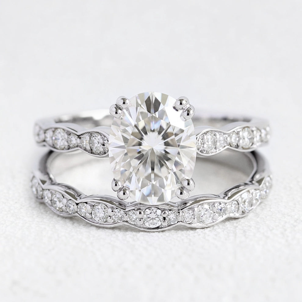 Grace’s Bliss | Vintage Oval Diamond Solitaire Bridal Set 2pcs.