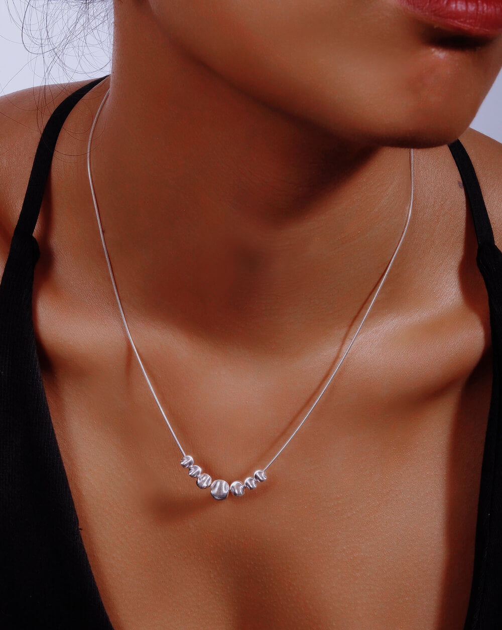 Silver Chatoyancy Ball Bead  Charm Necklace with Various Size Balls