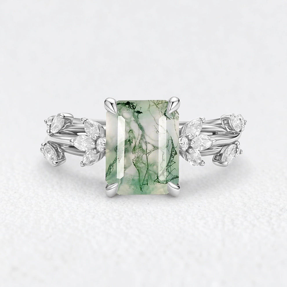 Vivienne's Rhythm | Emerald Moss Agate Engagement Ring