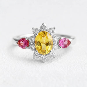 Aurora’s Radiance | Oval Yellow Sapphire Halo Engagement Ring.