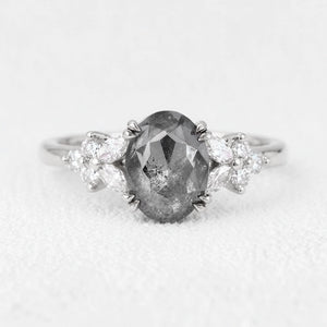 Isadora’s Bloom | 1CT Vintage Oval Salt & Pepper Diamond Cluster Engagement Ring