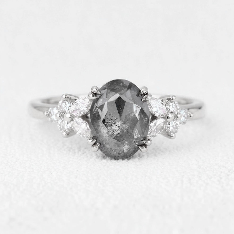 Isadora’s Bloom | 1CT Vintage Oval Salt & Pepper Diamond Cluster Engagement Ring