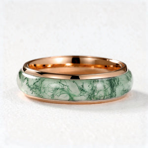 Atlas Arc | Eternal Curved Moss Agate Inlay Wedding Band.
